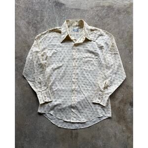 VTG 1970s K-Mart Dagger Collar Disco Style Tan Cotton/Polyester Shirt Size L/XL